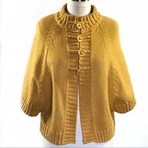 Apostrophe Mustard Knit Toggle Button Cape Size M